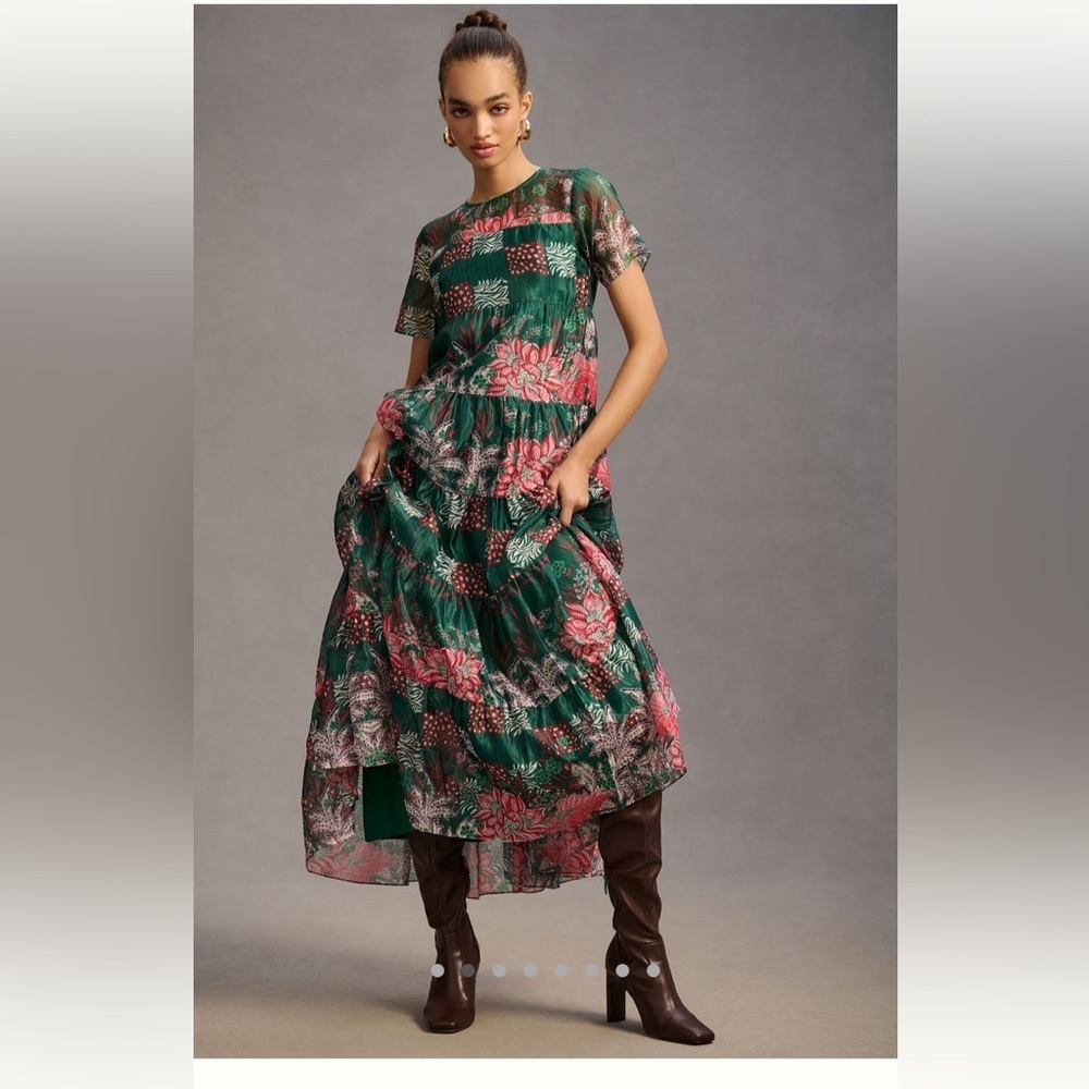 Anthropologie Bhanuni Jyoti Tiered Short-Sleeve Dress. Size Small - Picture 2 of 9